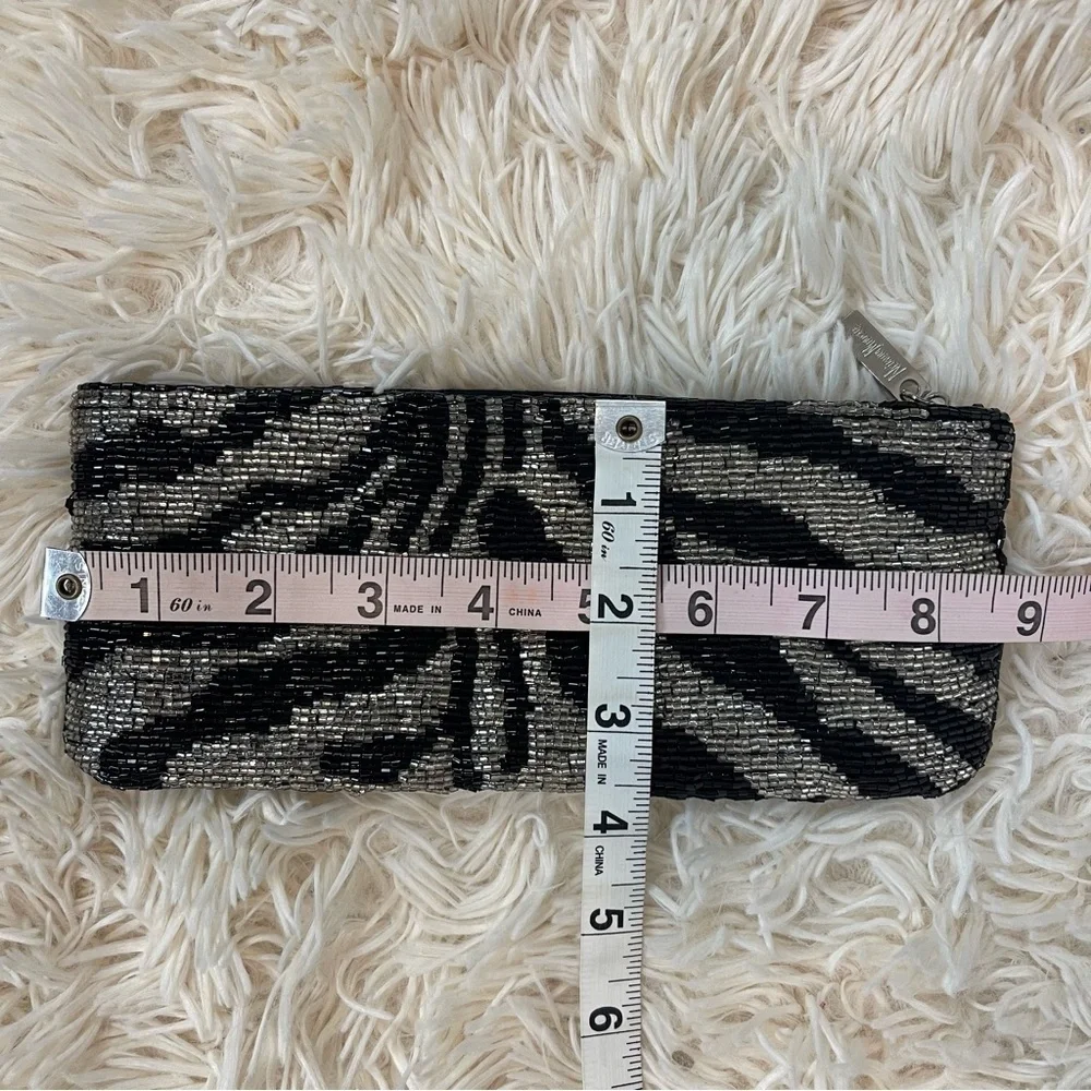 Beaded Neiman Marcus Mini Clutch with Zipper 8”x 3” zebra print